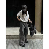 Lunivop Women Autumn Grey Baggy Jeans Vintage Cowboy Pants Harajuku Aesthetic Streetwear Denim Trousers Y2k 2000s Style Clothes 2024 New